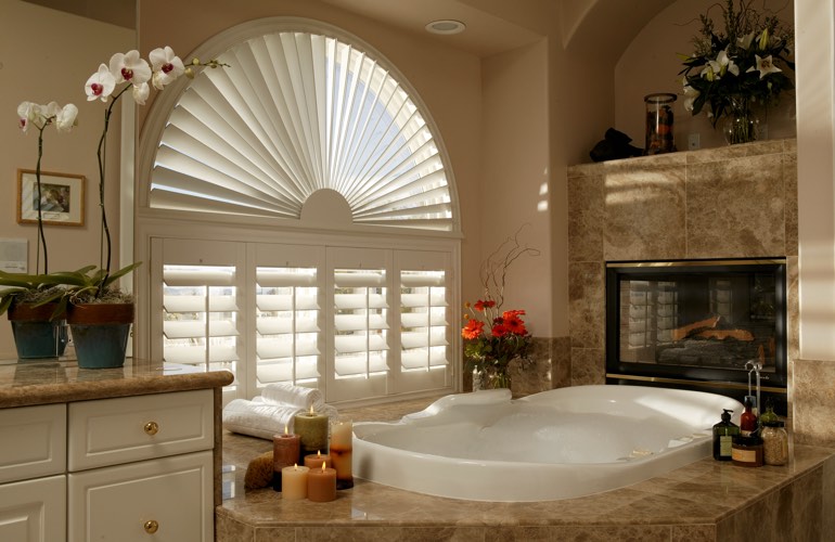 Our Professionals Installed Shutters On A Sunburst Arch Window In Southern California